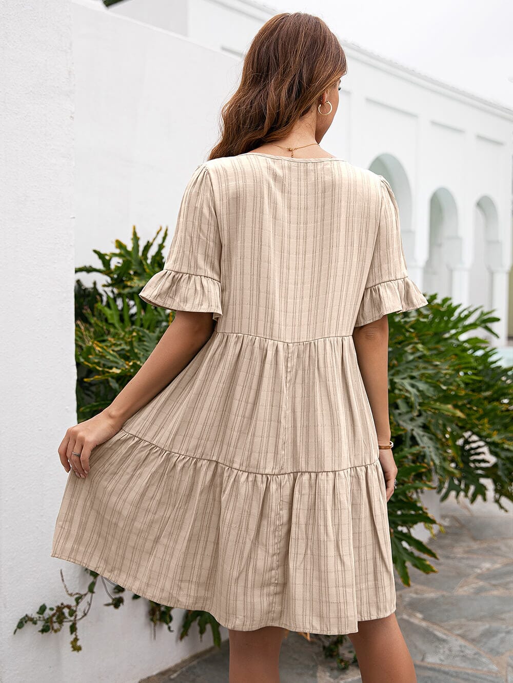 Vestido Curto Listras Decote V