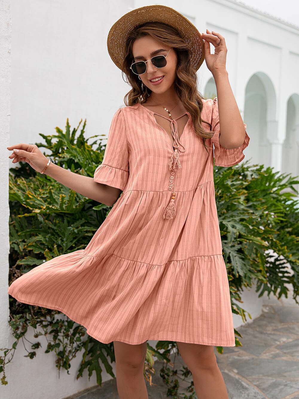 Vestido Curto Listras Decote V