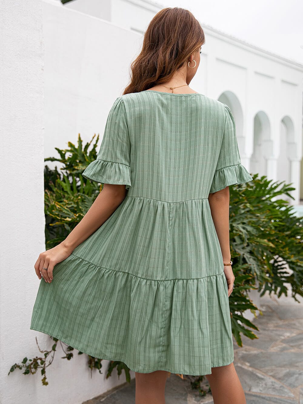 Vestido Curto Listras Decote V