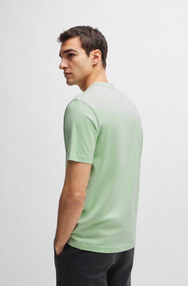 Camiseta Regular Em Algodão Elástico Com Logo Contrastante