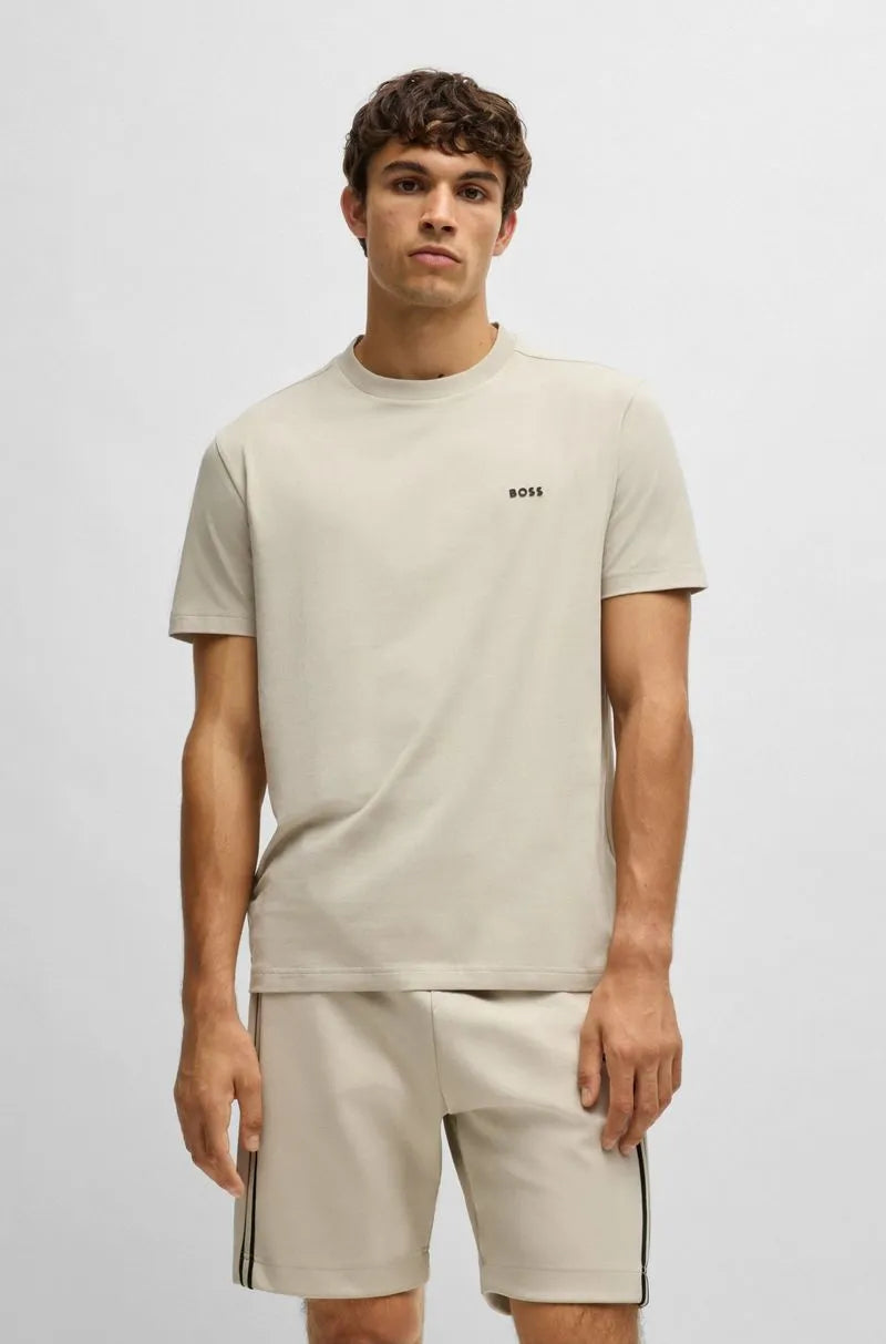 Camiseta Regular Em Algodão Elástico Com Logo Contrastante