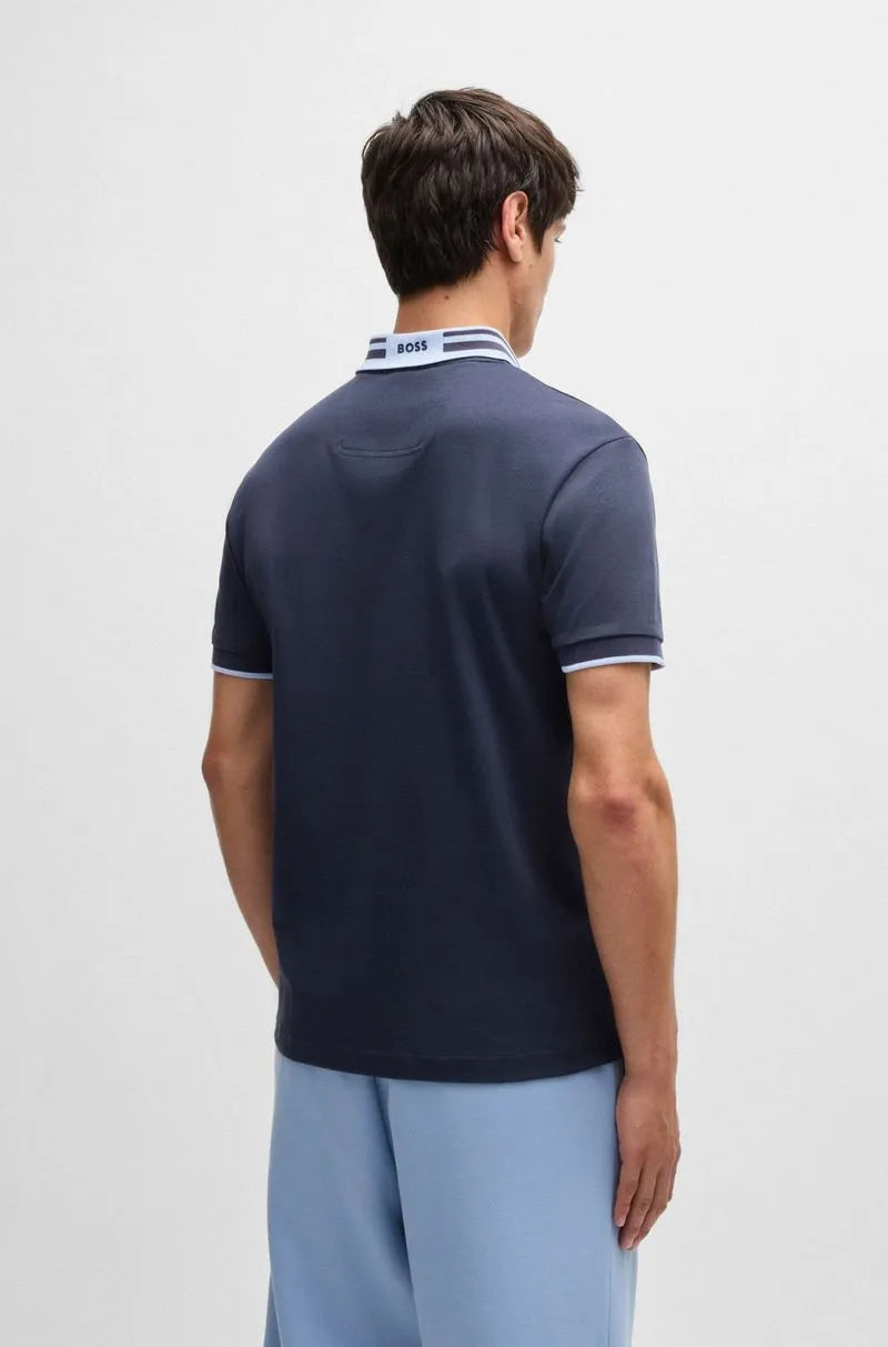 Polo Em Algodão Interlock Com Colarinho Listrado
