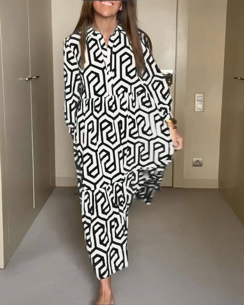 Vestido Decote V Estampa Geométrica