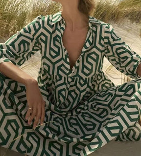 Vestido Decote V Estampa Geométrica