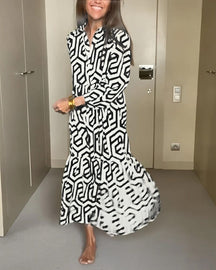 Vestido Decote V Estampa Geométrica