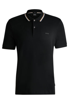 Polo Slim De Algodão Com Colarinho Listrado
