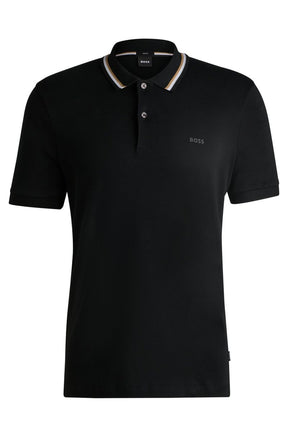 Polo Slim De Algodão Com Colarinho Listrado