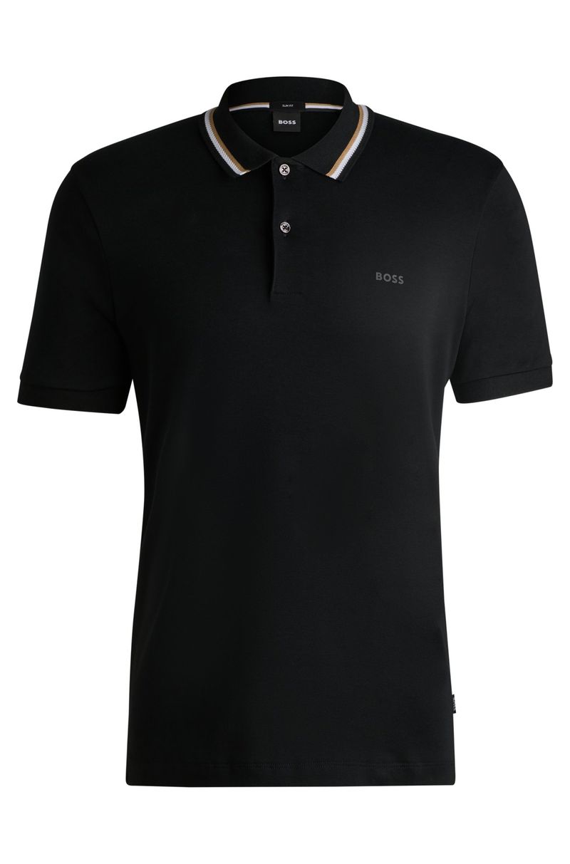 Polo Slim De Algodão Com Colarinho Listrado