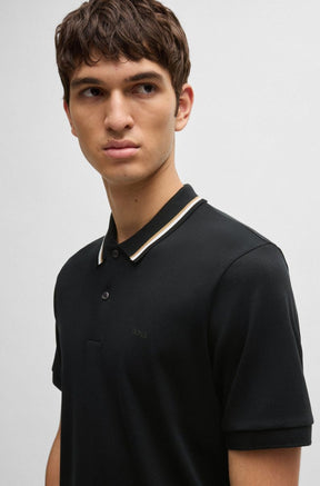 Polo Slim De Algodão Com Colarinho Listrado