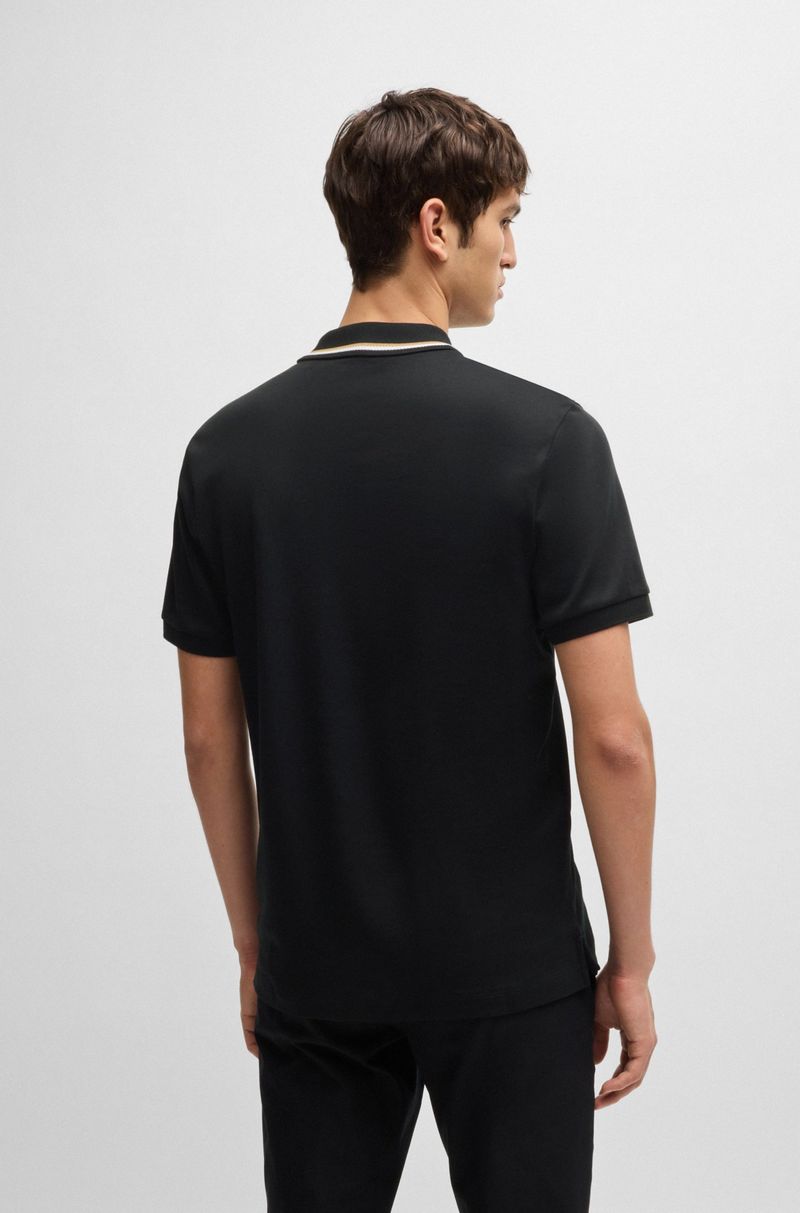 Polo Slim De Algodão Com Colarinho Listrado