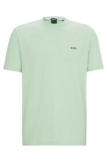 Camiseta Regular Em Algodão Elástico Com Logo Contrastante