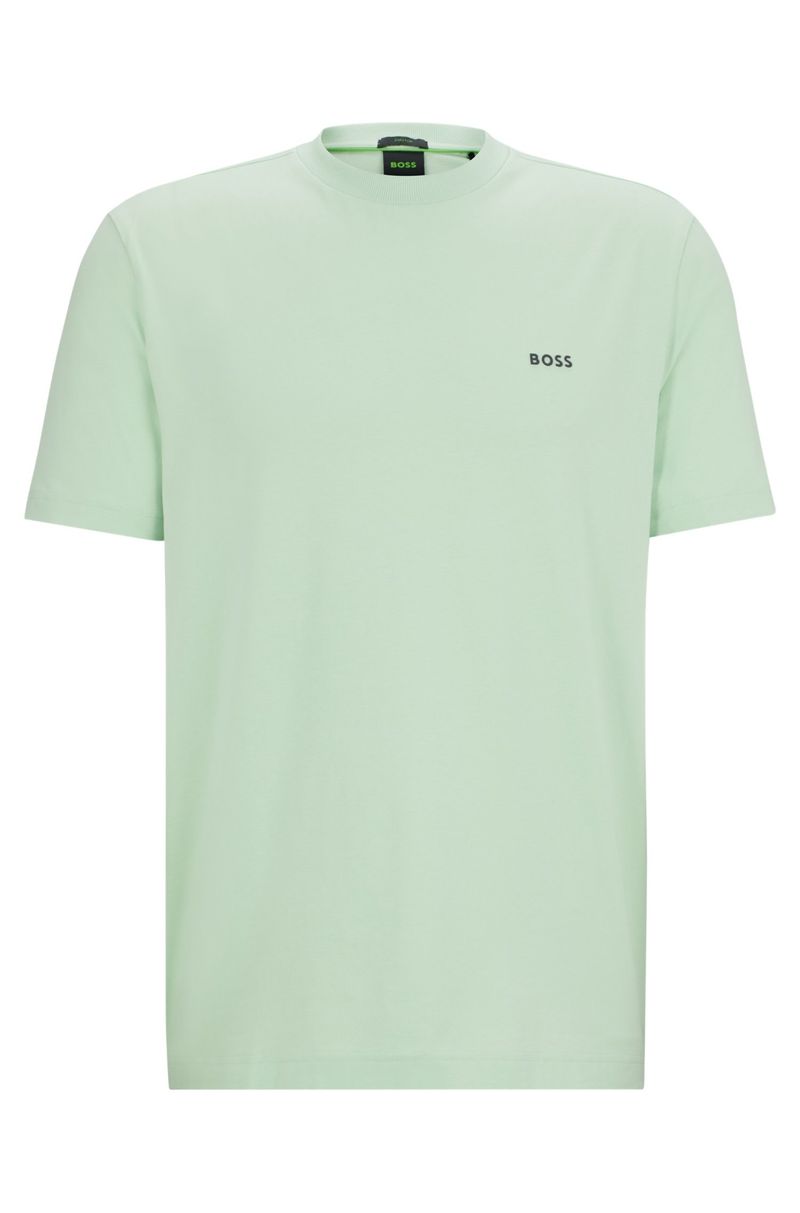 Camiseta Regular Em Algodão Elástico Com Logo Contrastante