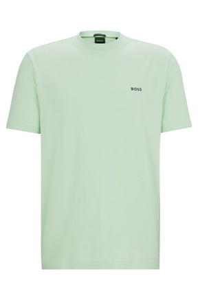 Camiseta Regular Em Algodão Elástico Com Logo Contrastante