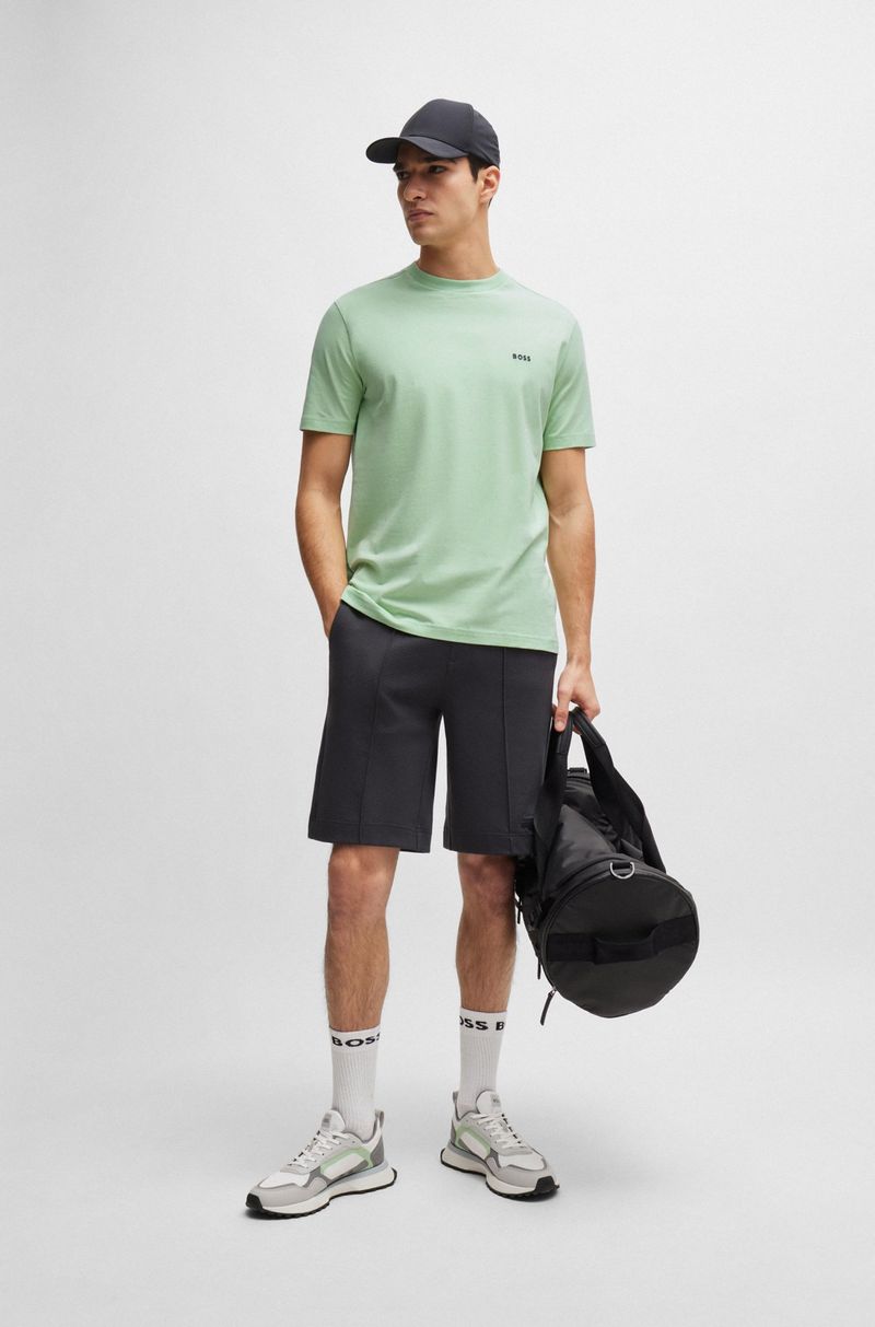 Camiseta Regular Em Algodão Elástico Com Logo Contrastante