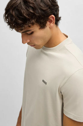 Camiseta Regular Em Algodão Elástico Com Logo Contrastante