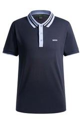 Polo Em Algodão Interlock Com Colarinho Listrado