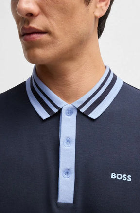 Polo Em Algodão Interlock Com Colarinho Listrado