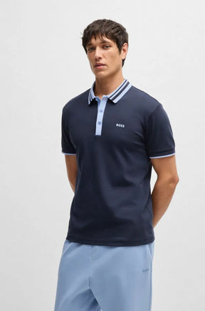 Polo Em Algodão Interlock Com Colarinho Listrado