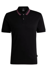 Polo Slim De Algodão Mercerizado Com Risca No Colarinho