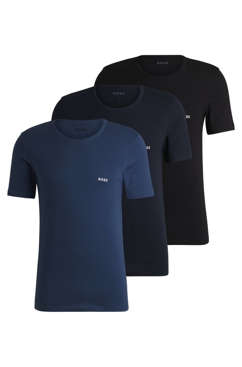 Pack De Três Camisetas Interiores De Algodão Com Logo Bordado