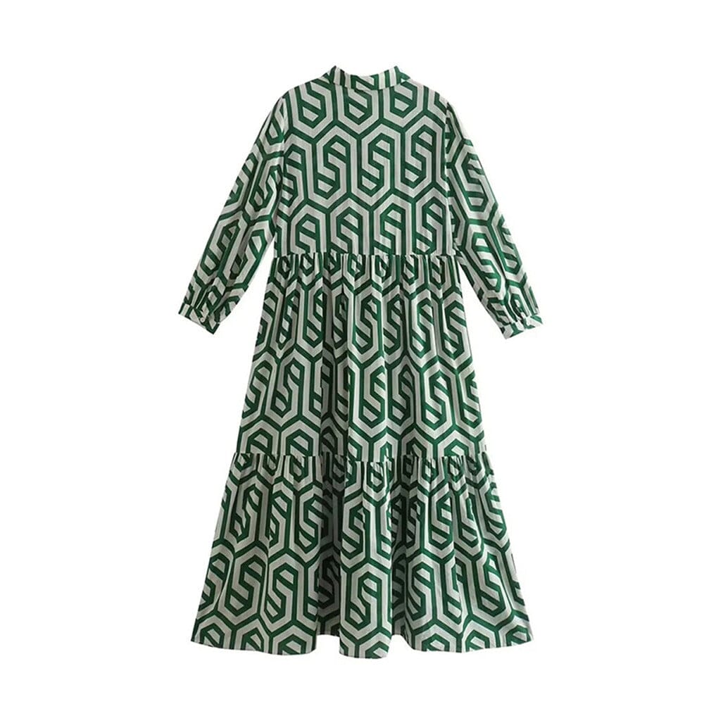 Vestido Decote V Estampa Geométrica