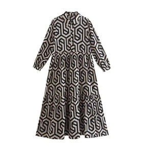 Vestido Decote V Estampa Geométrica