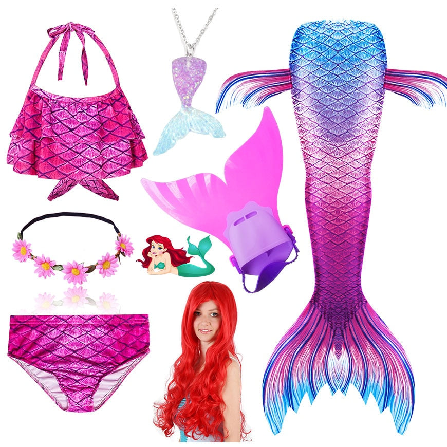 Fantasia Ariel com  Nadadeira e Cabelo - A pequena Sereia