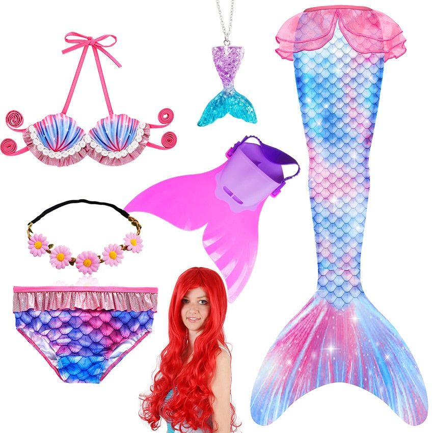 Fantasia Ariel com  Nadadeira e Cabelo - A pequena Sereia