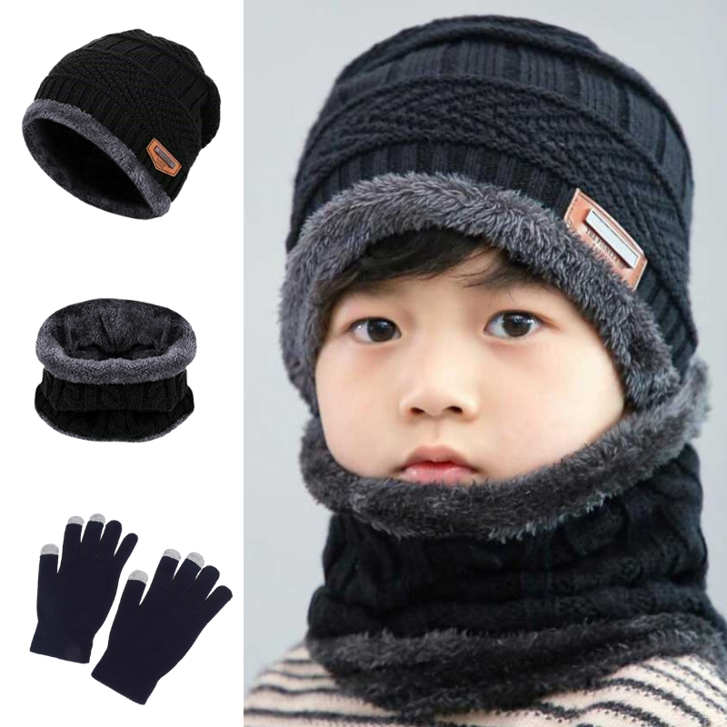Kit Inverno Infantil - Touca Gorro + Cachecol + Luva
