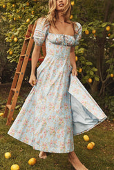 Vestido Midi Mangas Bufantes e Fenda