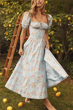 Vestido Midi Mangas Bufantes e Fenda