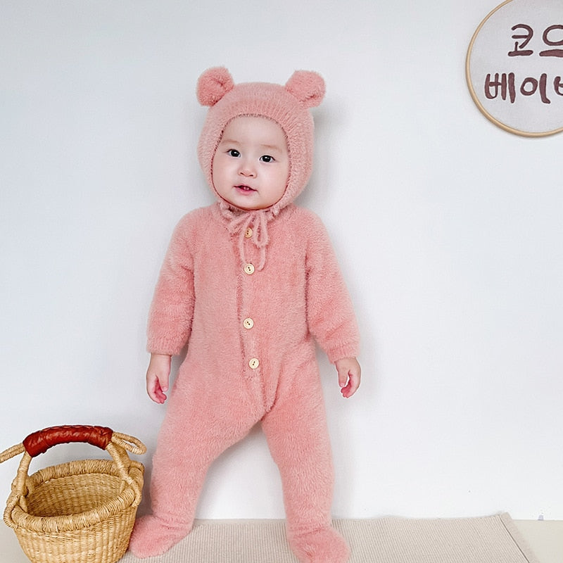 Macacão Bebê Peluciado + Gorro (2pcs)