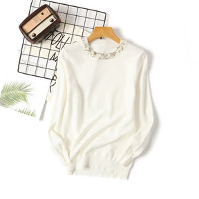 Suéter Feminino Gola Pérolas