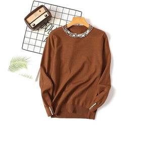 Suéter Feminino Gola Pérolas